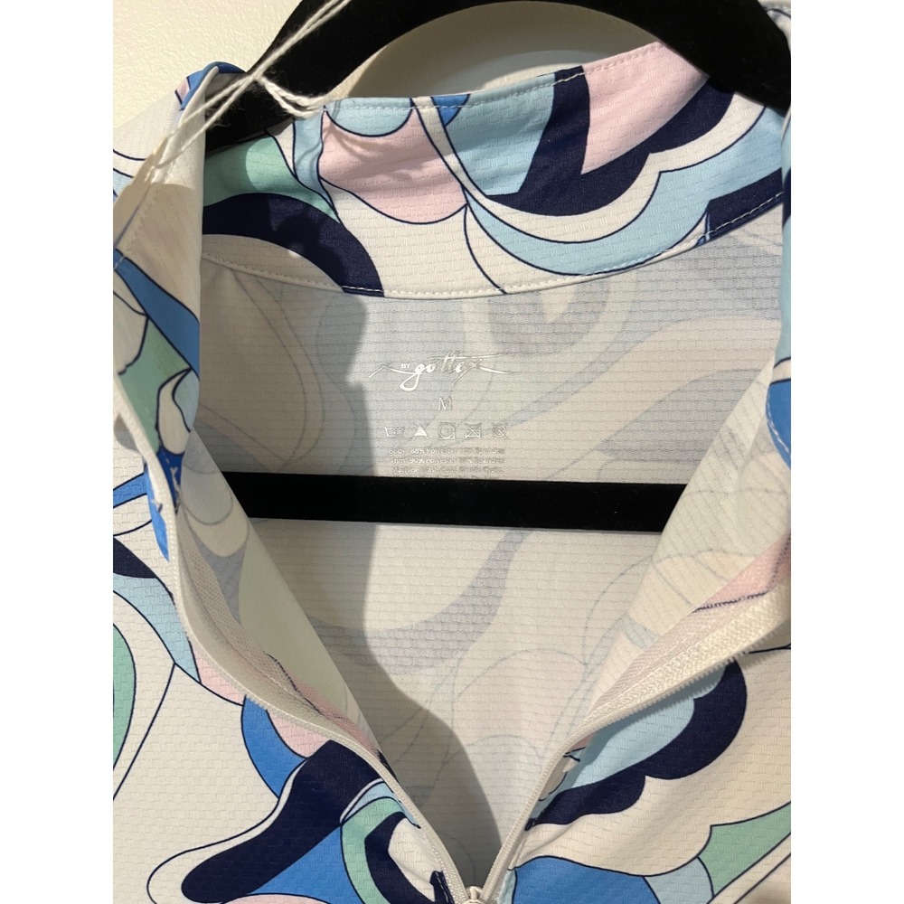 Gotta by Gottex Womens Abstract Swirl Quarter Zip Sun Shirt Blue Pink Green M - Picture 3 of 5